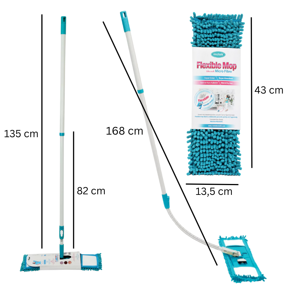 Motek Premium Extendable and Flexible Mop with 100% Microfiber Head, Koken