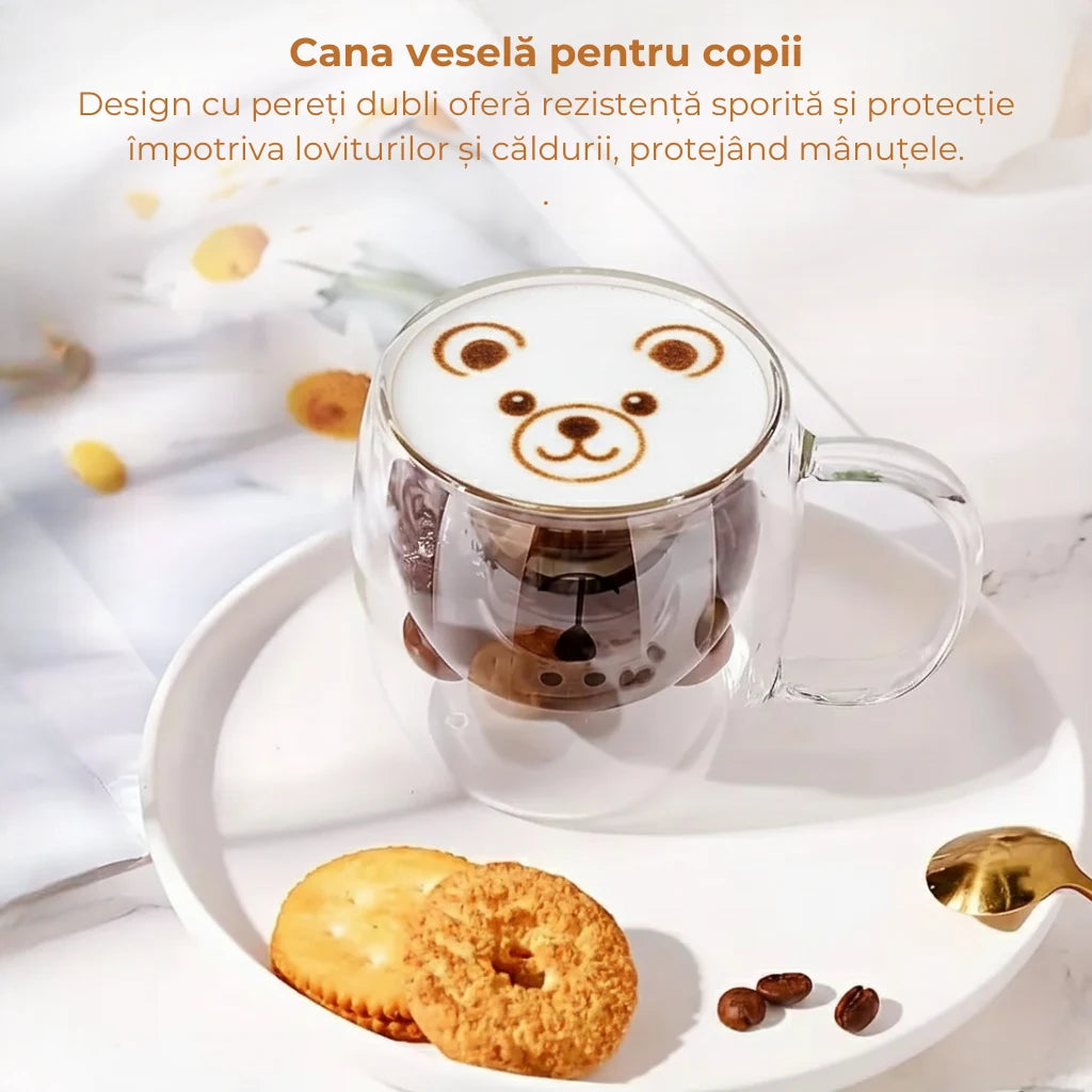 Cana termorezistenta Koken, sticla cu perete dublu 260ml, in forma de urs, sticla borosilicata, pentru bauturi calde/reci, Transparenta - 5 | YEO
