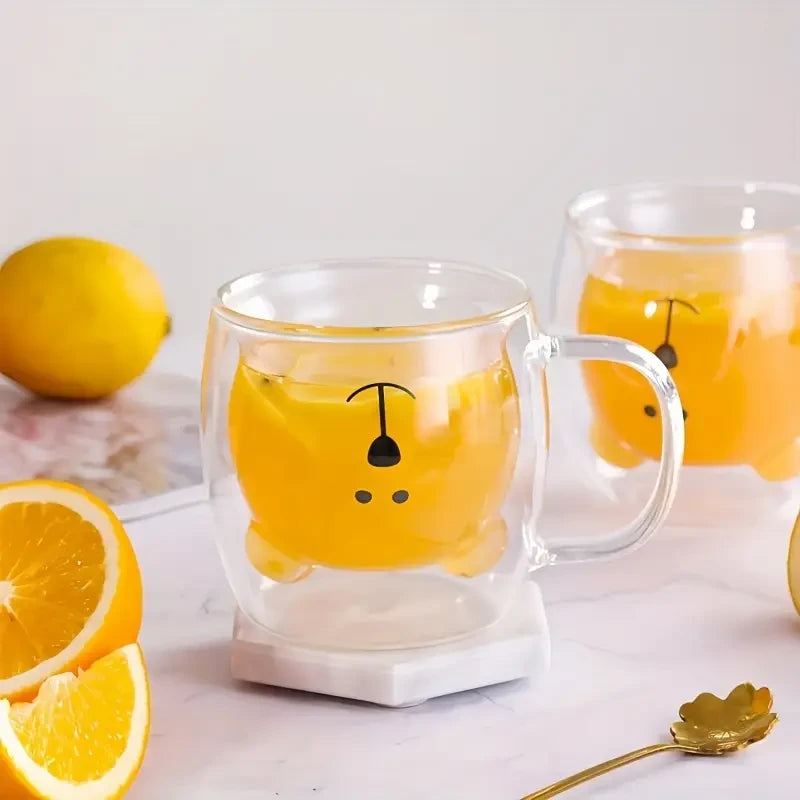 Cana termorezistenta Koken, sticla cu perete dublu 260ml, in forma de urs, sticla borosilicata, pentru bauturi calde/reci, Transparenta - 7 | YEO