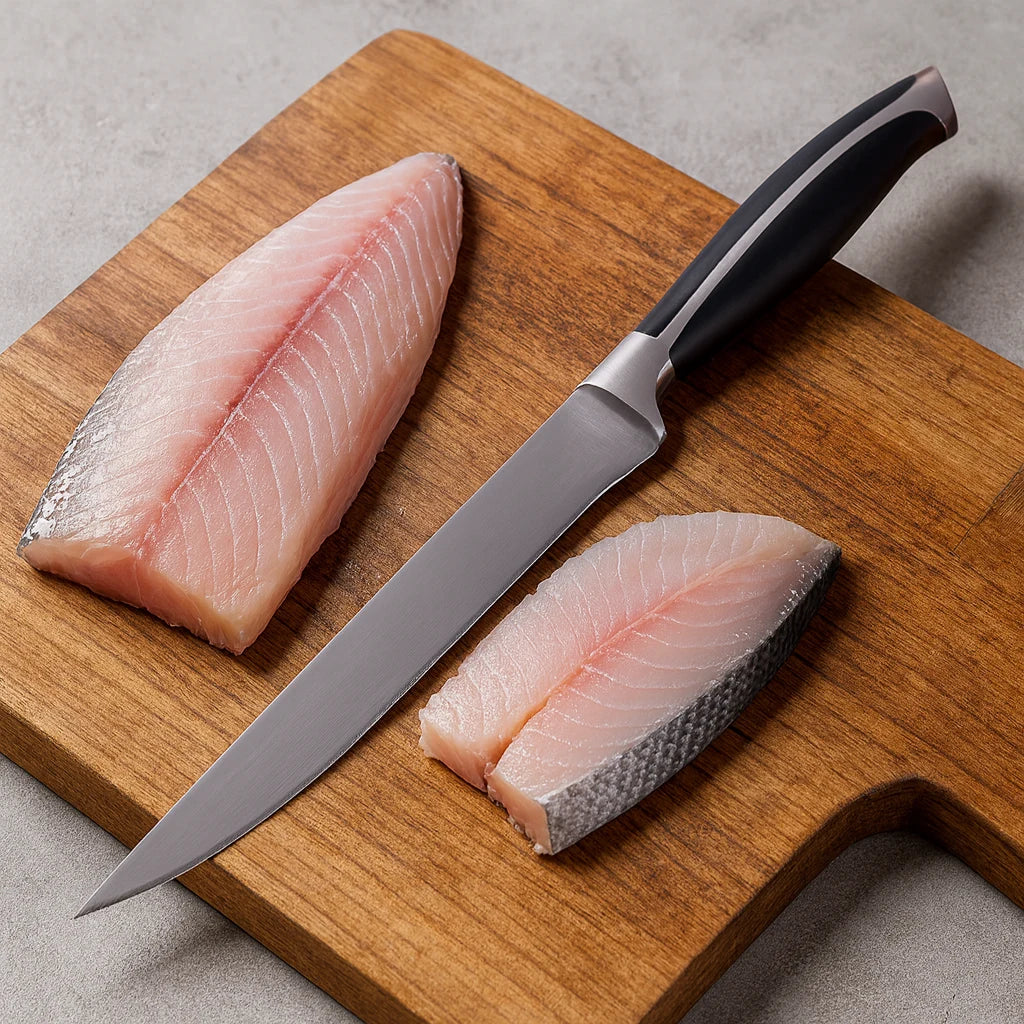 Cutit de bucatarie Koken, filetare peste si carne, otel inoxidabil, 56±HRC, taiere precisa si rezistenta indelungata, antiderapant, Lama 20 cm