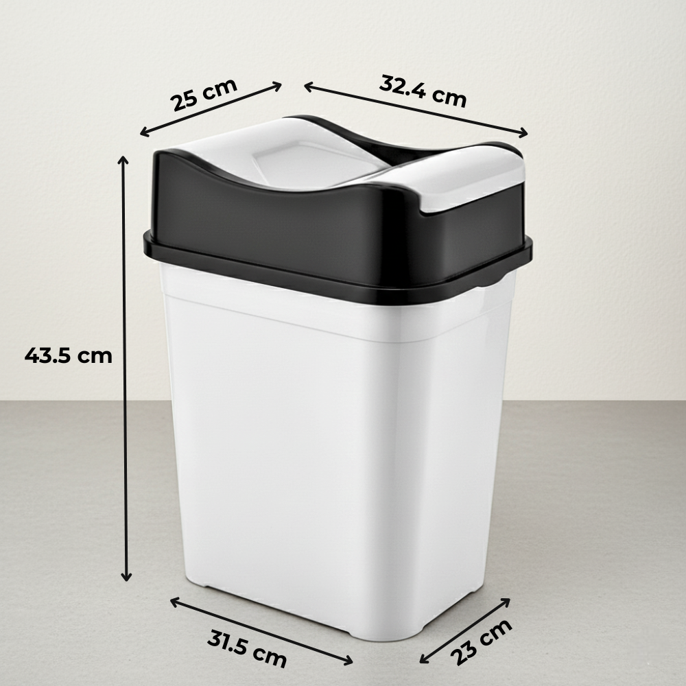 Cos de gunoi 22 L, cu capac rabatabil Koken, cos gunoi bucatarie, baie, birou, compact, 31.5×23×43.5 cm, Plastic, Gri-Negru - 2 | YEO