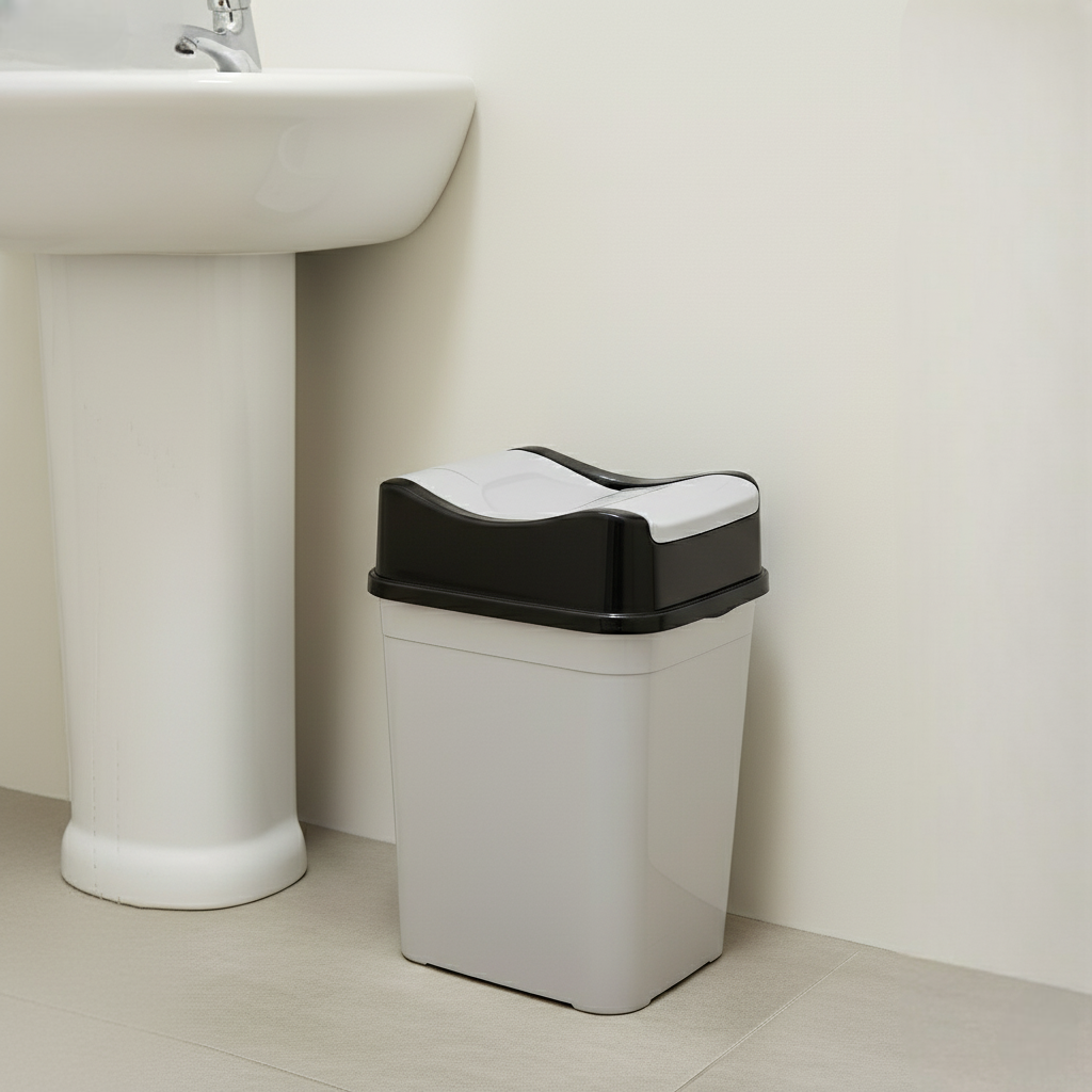 Cos de gunoi 22 L, cu capac rabatabil Koken, cos gunoi bucatarie, baie, birou, compact, 31.5×23×43.5 cm, Plastic, Gri-Negru - 3 | YEO