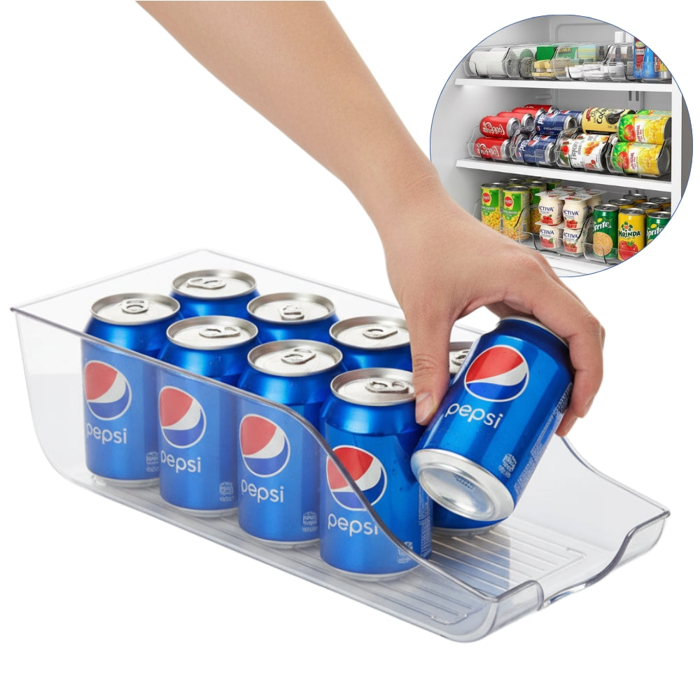 Cutii depozitare doze bauturi in frigider Koken, cutii alimentare 34,5x14,5x9cm, Multifunctionale si usor de curatat, organizare frigider, bucatarie, camara, Plastic, Transparent