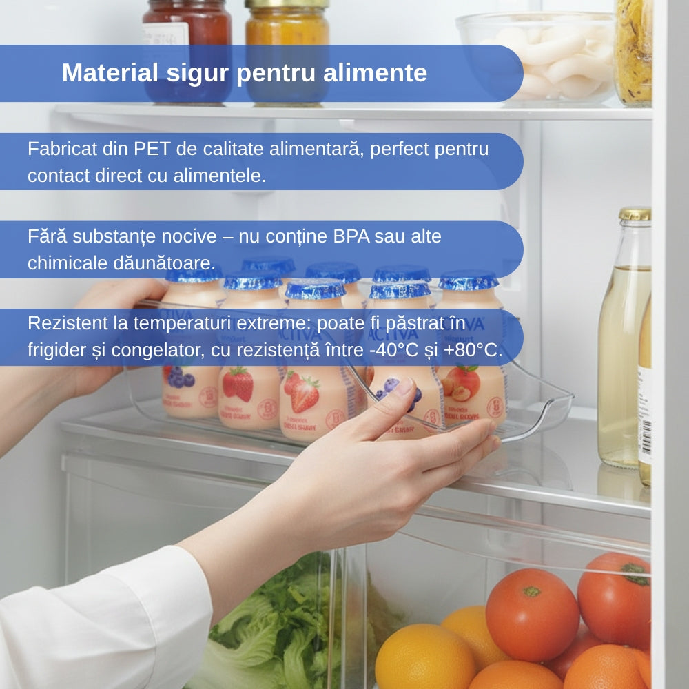 Cutii depozitare doze bauturi in frigider Koken, cutii alimentare 34,5x14,5x9cm, Multifunctionale si usor de curatat, organizare frigider, bucatarie, camara, Plastic, Transparent - 5 | YEO