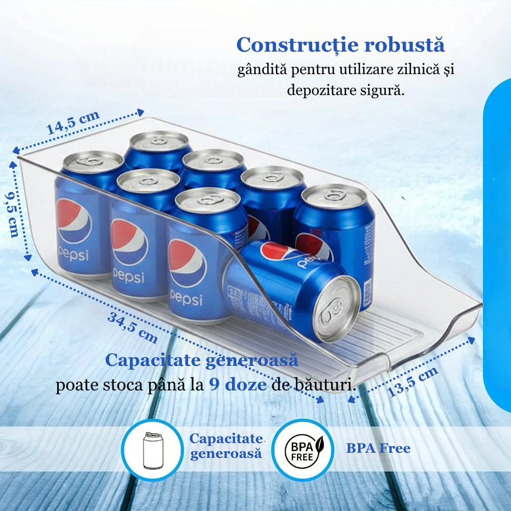 Cutii depozitare doze bauturi in frigider Koken, cutii alimentare 34,5x14,5x9cm, Multifunctionale si usor de curatat, organizare frigider, bucatarie, camara, Plastic, Transparent - 1 | YEO