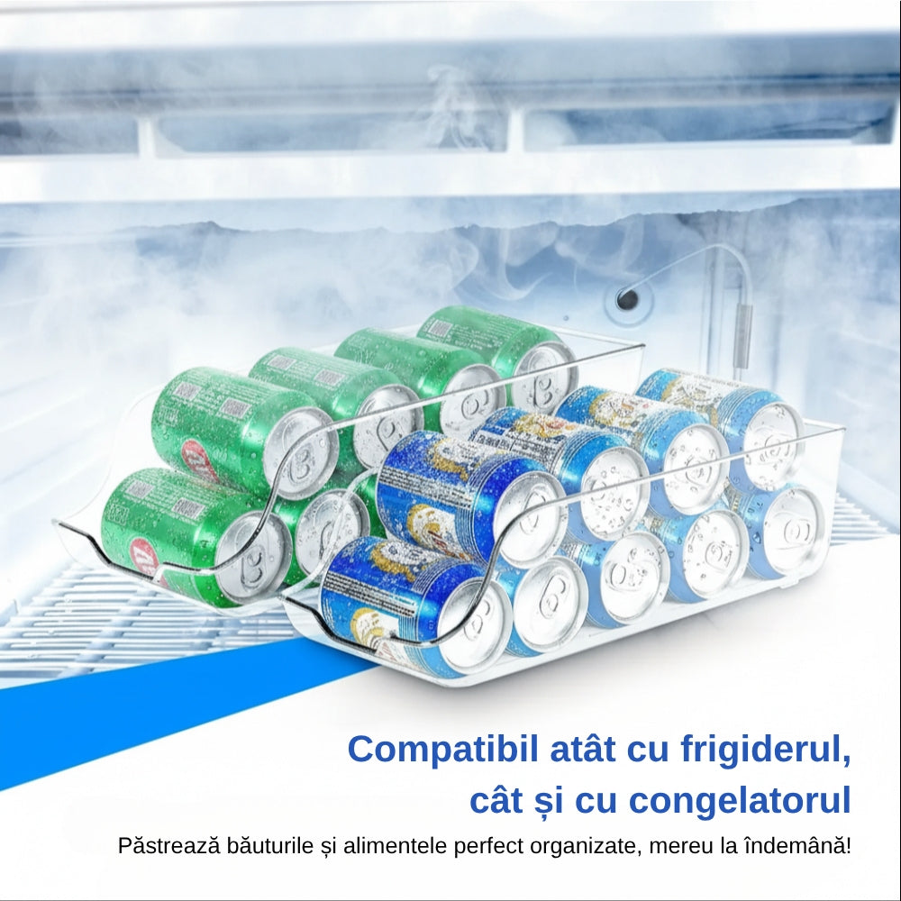 Cutii depozitare doze bauturi in frigider Koken, cutii alimentare 34,5x14,5x9cm, Multifunctionale si usor de curatat, organizare frigider, bucatarie, camara, Plastic, Transparent - 3 | YEO