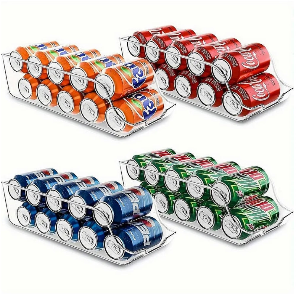 Cutii depozitare doze bauturi in frigider Koken, cutii alimentare 34,5x14,5x9cm, Multifunctionale si usor de curatat, organizare frigider, bucatarie, camara, Plastic, Transparent