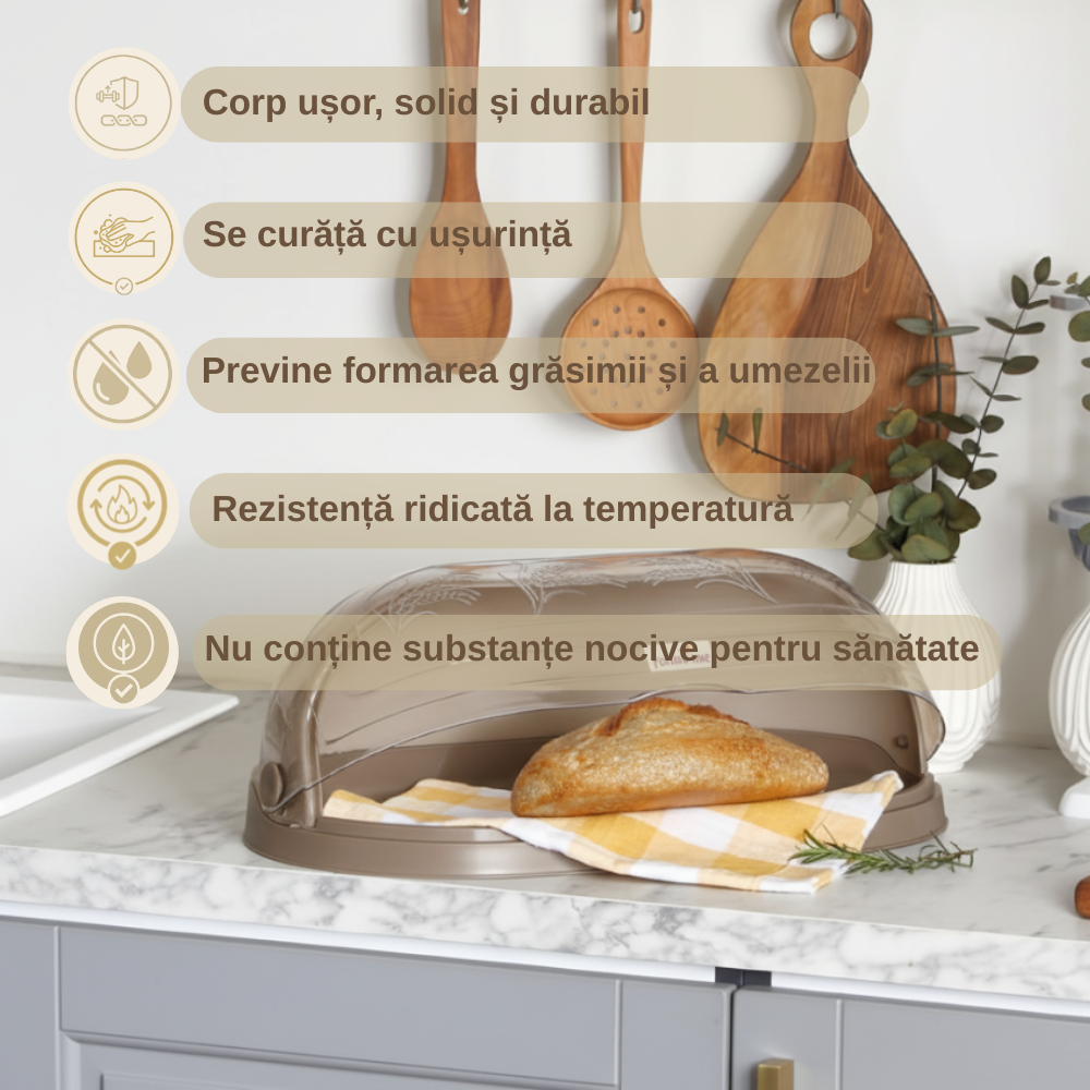 Cutie de Paine Koken, capacitate mare, suport pentru paine cu fereastra, design elegant, asamblare usoara, Plastic PP, Free BPA, 47x27,5x17cm - 2 | YEO