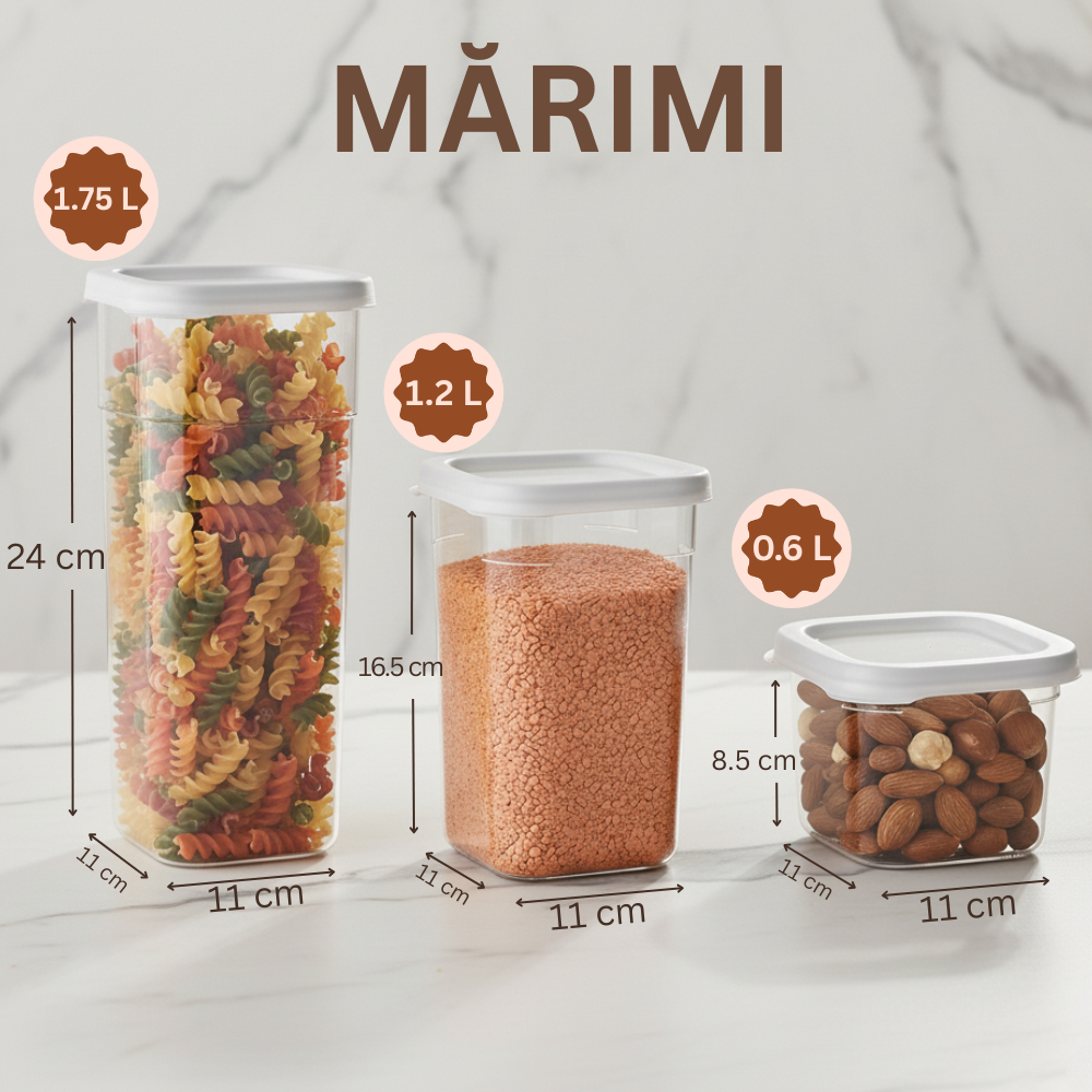 Recipient de depozitare alimente, etanș, Koken cutie depozitare cu capac, plastic fără BPA, organizator alimente, rezistent rece/fierbinte, 0.6L, 1.2L, 1.75L, Transparent - 1 | YEO
