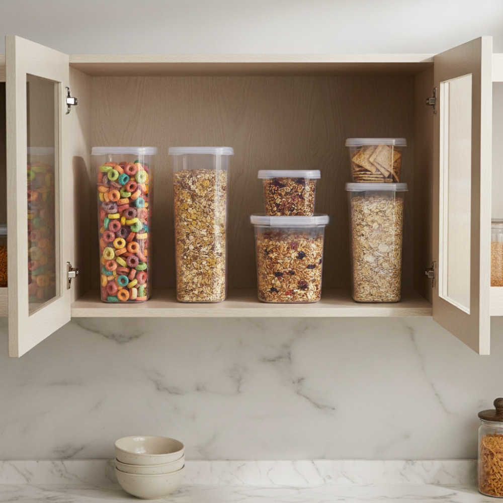 Set 7/9 Recipiente de depozitare alimente, etanșe, Koken cutie depozitare cu capac, plastic fără BPA, organizator alimente, rezistent rece/fierbinte, 0.6L, 1.2L, 1.75L, Transparente - 3 | YEO