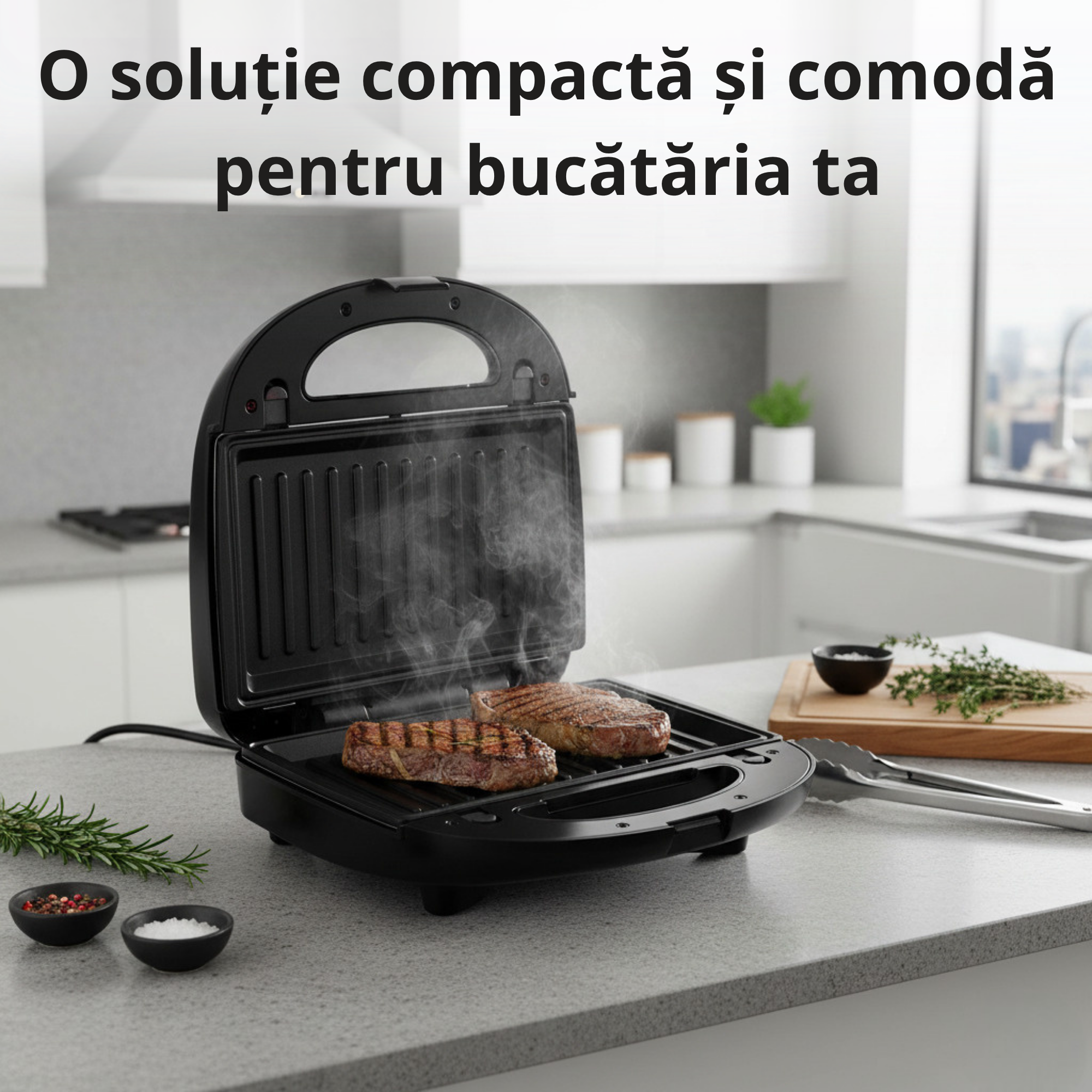 Gratar electric multifunctional Koken 5 in 1, 800W, placi detasabile antiaderente,indicator gatire, placi pentru carne/gogosi/sandwich/vafe/nucusoare,inox, negru - 3 | YEO