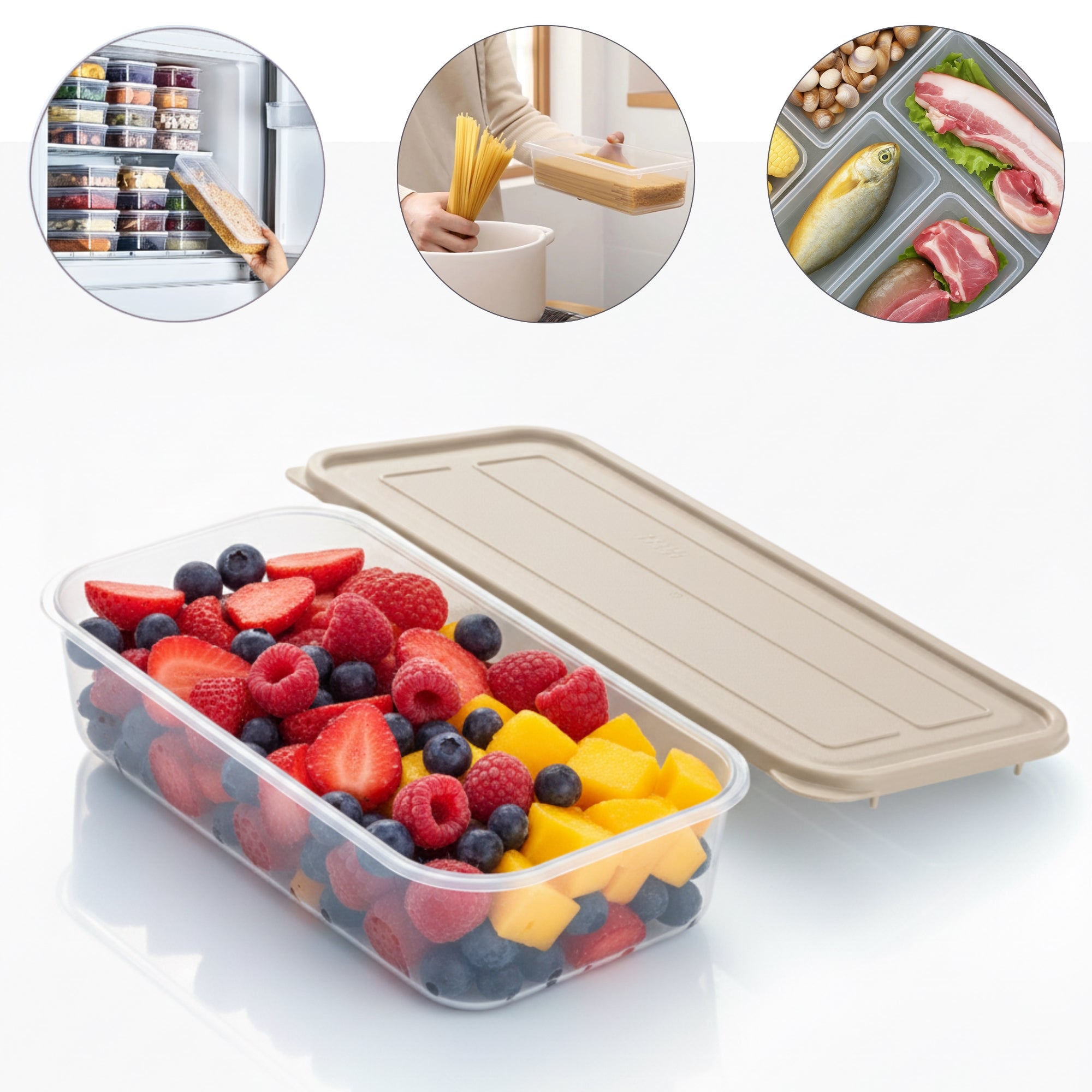 Recipient de depozitare alimente Koken, organizare frigider/congelator, Cutie cu capac etanș, plastic fără BPA, rezistent la rece, 1.18 L