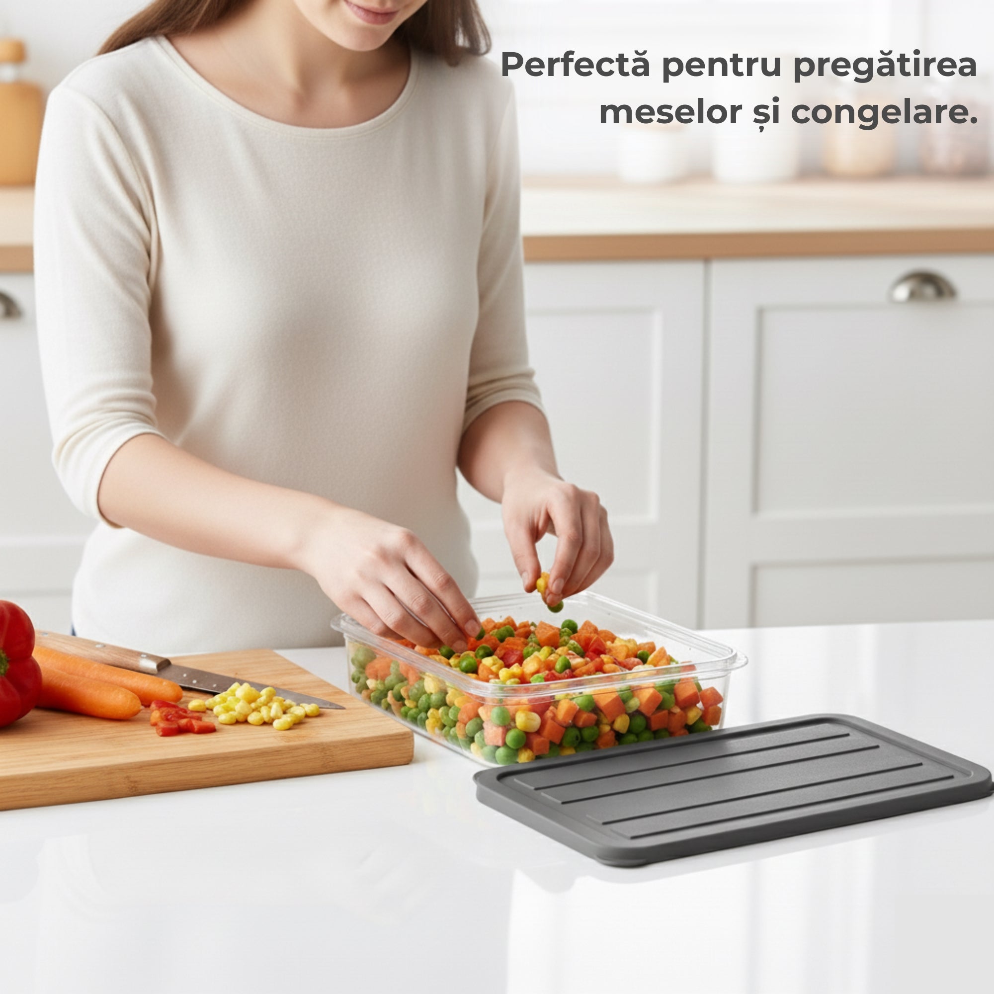 Recipient de depozitare alimente Koken, organizare frigider/congelator, etanșe, cutie cu capac, plastic fără BPA, rezistent la rece, 2.4 L, Transparent/Gri - 4 | YEO
