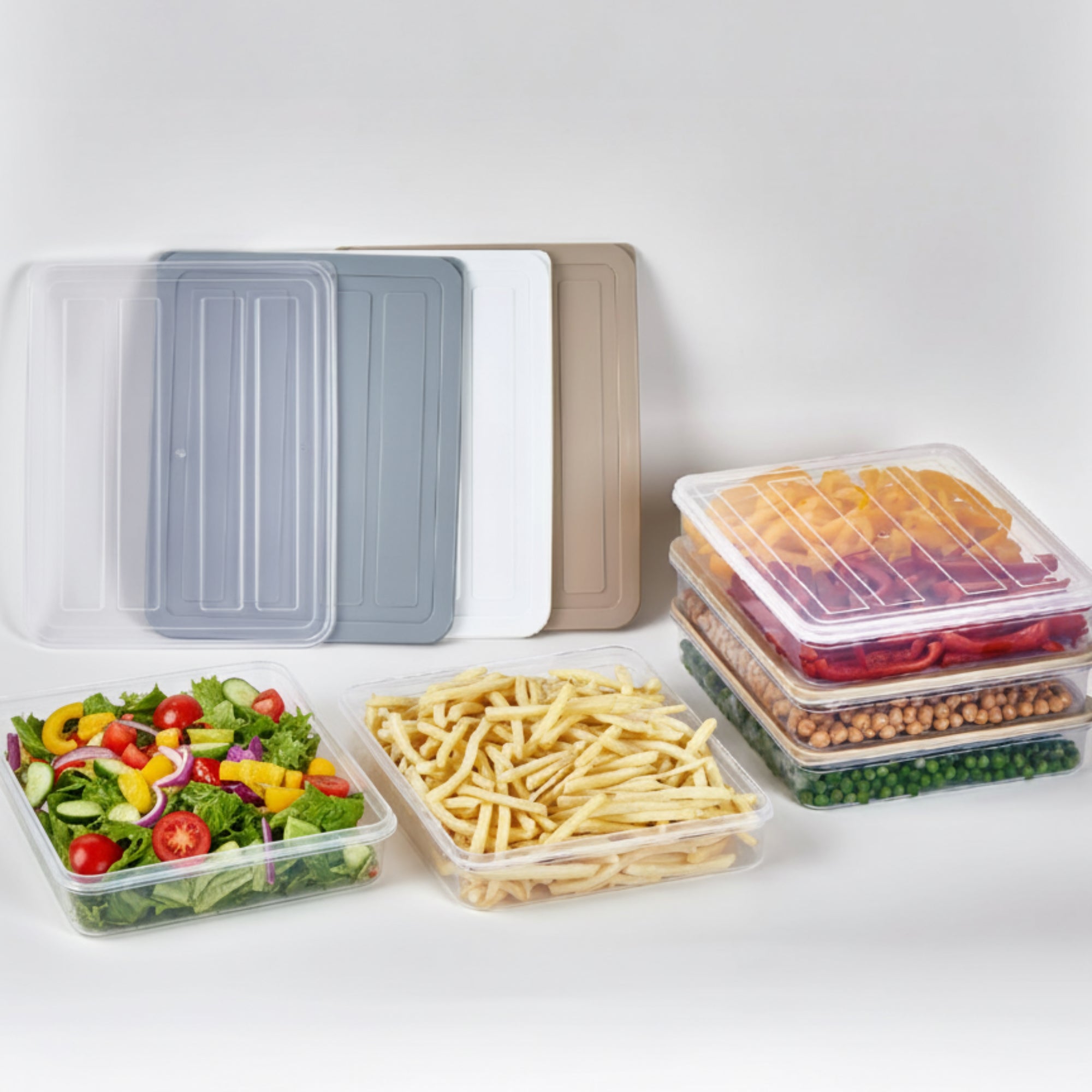 Recipient de depozitare alimente Koken, organizare frigider/congelator, etanșe, cutie cu capac, plastic fără BPA, rezistent la rece, 2.4 L, Transparent/Gri - 5 | YEO
