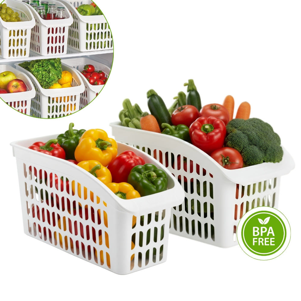 Organizator Frigider Koken, plastic PP, BPA free, cutie pentru cămară, baie, frigider, Multifunctional, 1 Compartiment principal, Potrivit Mașina de Spălat Vase, Alb, 2 dimensiuni disponibile