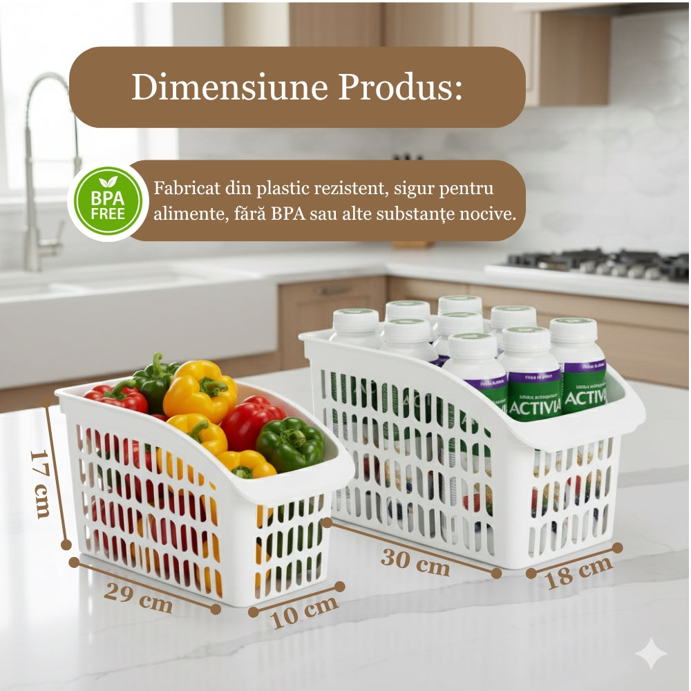 Organizator Frigider Koken, plastic PP, BPA free, cutie pentru cămară, baie, frigider, Multifunctional, 1 Compartiment principal, Potrivit Mașina de Spălat Vase, Alb, 2 dimensiuni disponibile - 1 | YEO