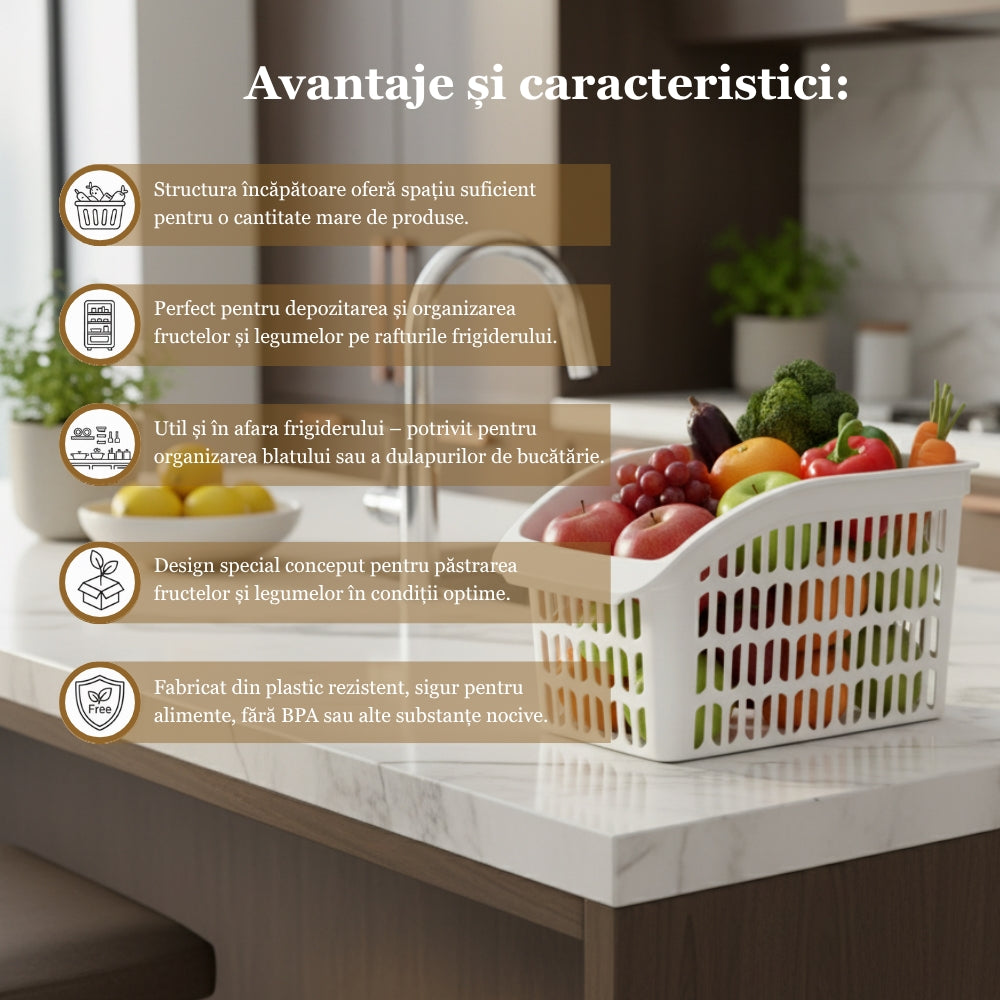 Organizator Frigider Koken, plastic PP, BPA free, cutie pentru cămară, baie, frigider, Multifunctional, 1 Compartiment principal, Potrivit Mașina de Spălat Vase, Alb, 2 dimensiuni disponibile - 2 | YEO