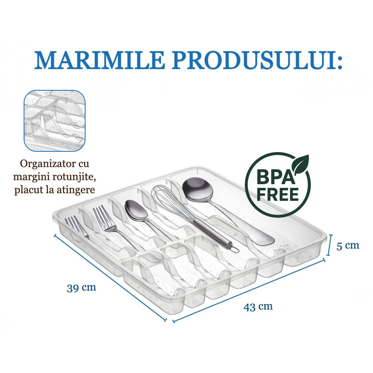 Organizator tacamuri si ustensile de bucatarie, 9 compartimente pentru sertar Koken, suport cutite, 43x39x5cm, Plastic/ Transparent - 1 | YEO