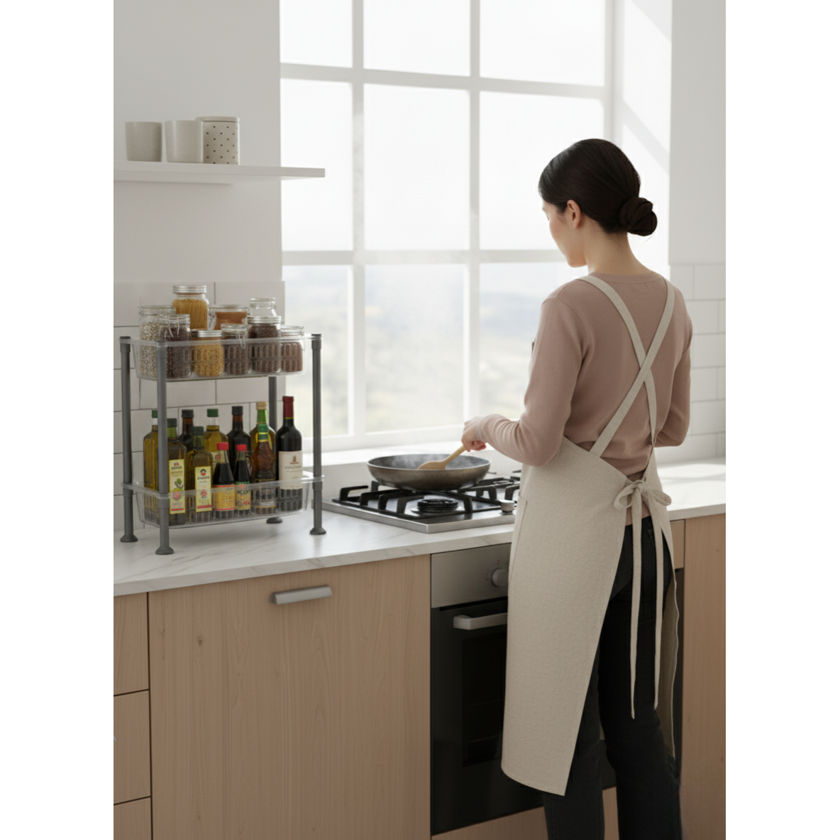 Organizator cu 2 nivele pentru bucatarie/baie Koken, Montaj sub chiuveta, dulap, baie, Raft organizator Slim 19.5x40x45.5 cm, Organizare Bucatarie si Baie, Plastic, Transparent/Gri - 6 | YEO