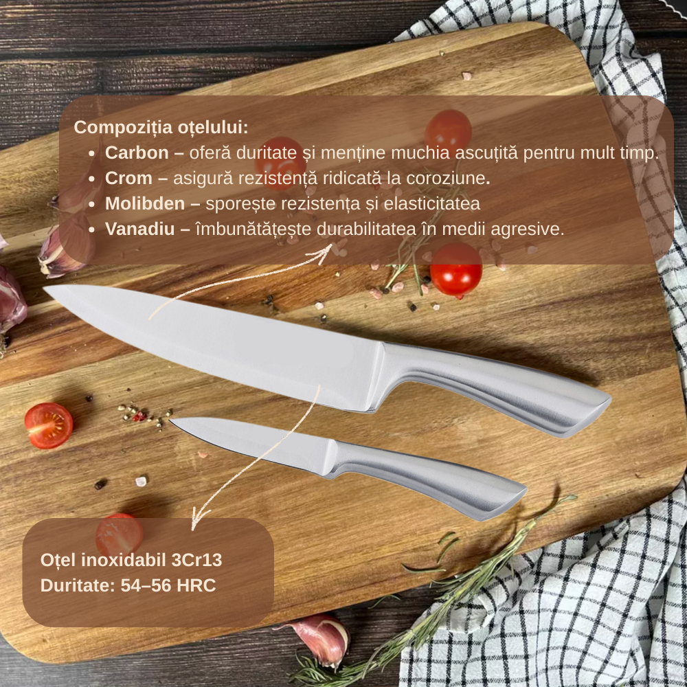 Set Cuțite pentru Bucătărie Koken, 6 Piese din Oțel Inoxidabil cu Suport din lemn, lama ultra-ascutita, 56-58 HRC cu Mânere Ergonomice, rezistente la coroziune - 4 | YEO