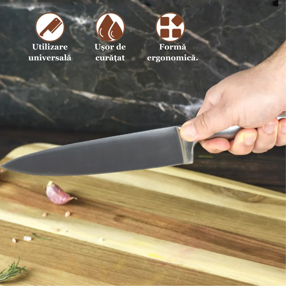 Set Cuțite pentru Bucătărie Koken, 6 Piese din Oțel Inoxidabil cu Suport din lemn, lama ultra-ascutita, 56-58 HRC cu Mânere Ergonomice, rezistente la coroziune - 6 | YEO