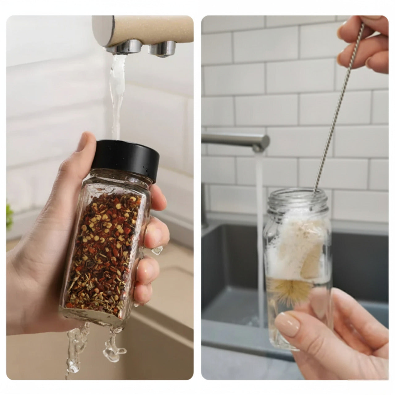 Set 12 recipiente pentru condimente cu suport Koken, sare/piper/paprika, design ergonomic, economisire spatiu, sticla groasa, capace plastic fara BPA, negru - 4 | YEO