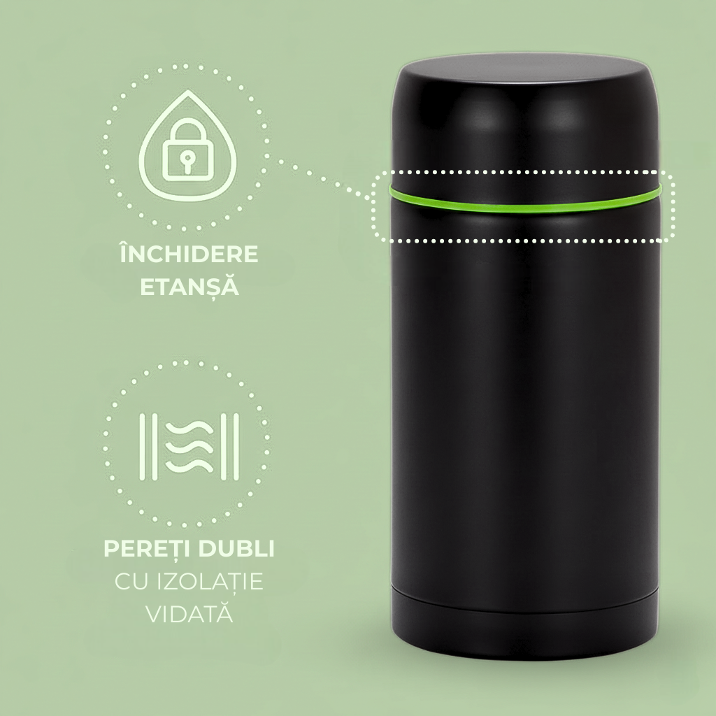 Termos pentru supa/mancare Koken, capacitate 1000ml, perete dublu, inox, 8h mentine rece/fierbinte, supapa presiune, capac bol, 22x10 cm, Negru - 3 | YEO