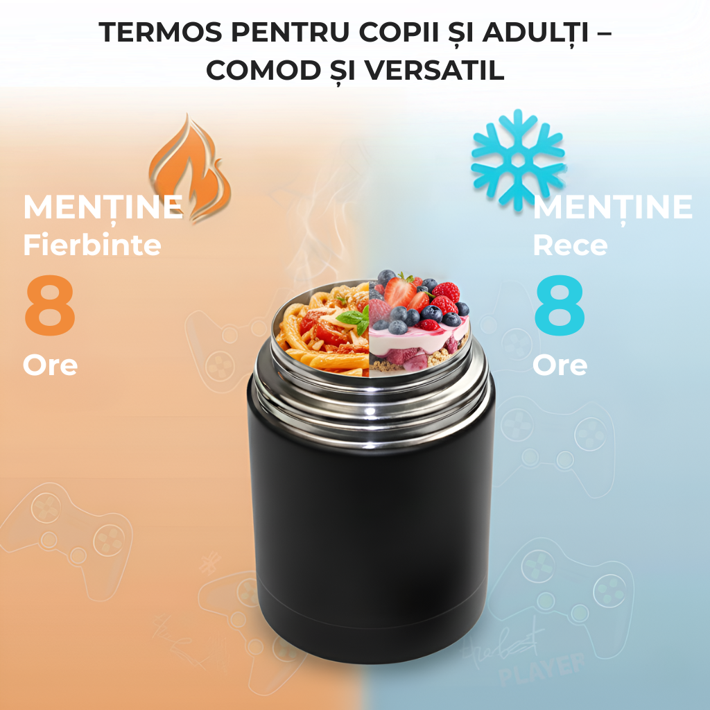 Termos pentru supa/mancare Koken, capacitate 1000ml, perete dublu, inox, 8h mentine rece/fierbinte, supapa presiune, capac bol, 22x10 cm, Negru - 4 | YEO