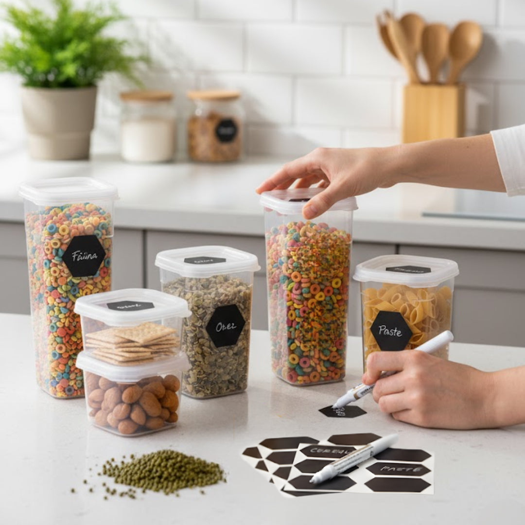 Set 7/9 Recipiente de depozitare alimente, etanșe, Koken cutie depozitare cu capac, plastic fără BPA, organizator alimente, rezistent rece/fierbinte, 0.6L, 1.2L, 1.75L, Transparente - 1 | YEO