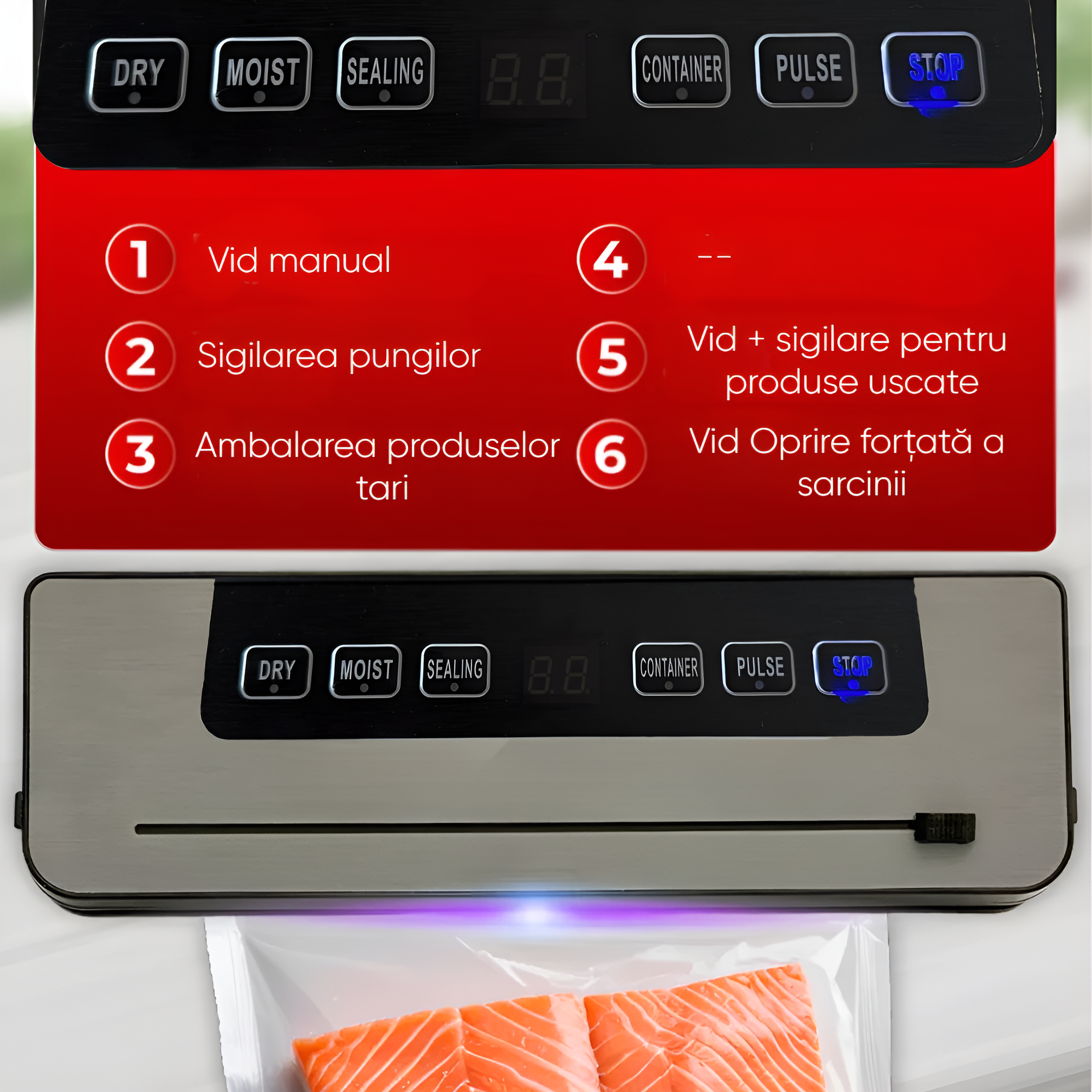 Aparat Profesional de Vidat si Sigilat alimente Koken, Functionare cu o singura atingere, Timp de etansare 10-15 s, bara de lipire 30 cm, Negru/Gri + 20 Pungi Gofrate Cadou - 3 | YEO