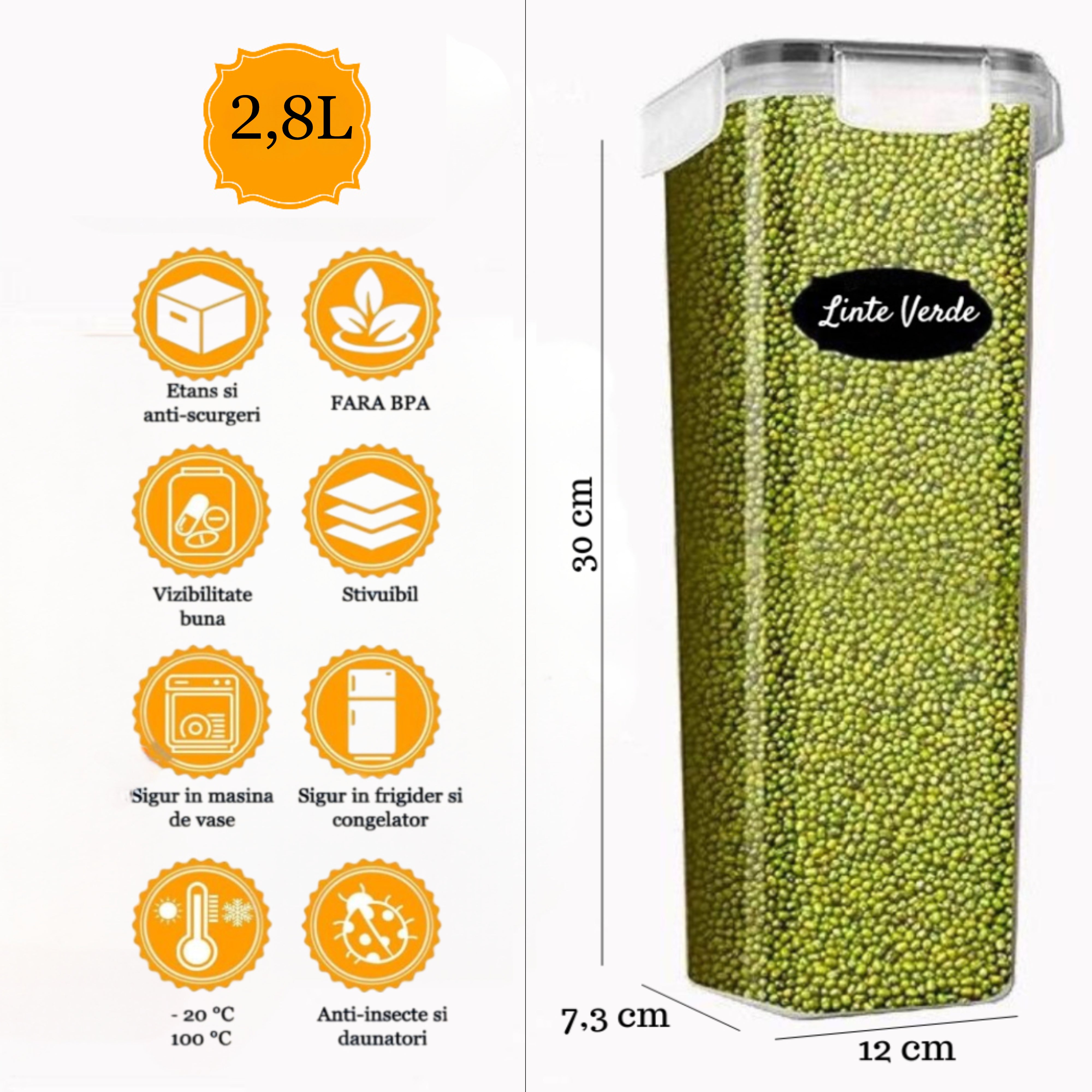 Creează-ți propriul set de recipiente din plastic fara BPA, de dimensiuni diverse, cu capace etanșe, Transparent/Negru, Koken