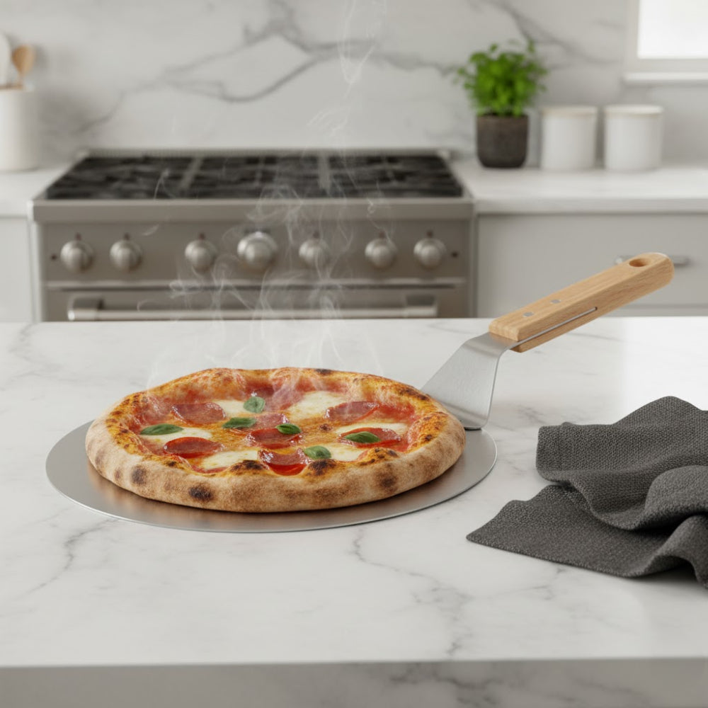 Lopata pizza Koken, tava rotundă 30,5 cm din oțel inoxidabil, Maner Lemn, Spatula 49 cm - 5 | YEO