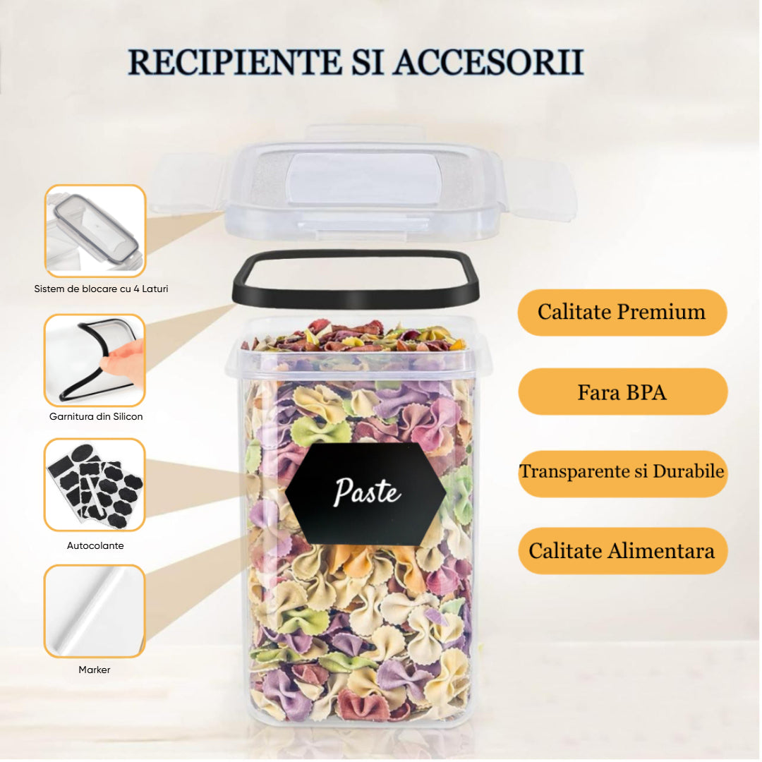 Set 24/18/16/14 recipiente de depozitare Koken, sigure pentru cuptorul cu microunde/masina de spalat vase/congelator, Caserole etanșe depozitare alimente, plastic fara BPA, Transparent/Negru - 5 | YEO