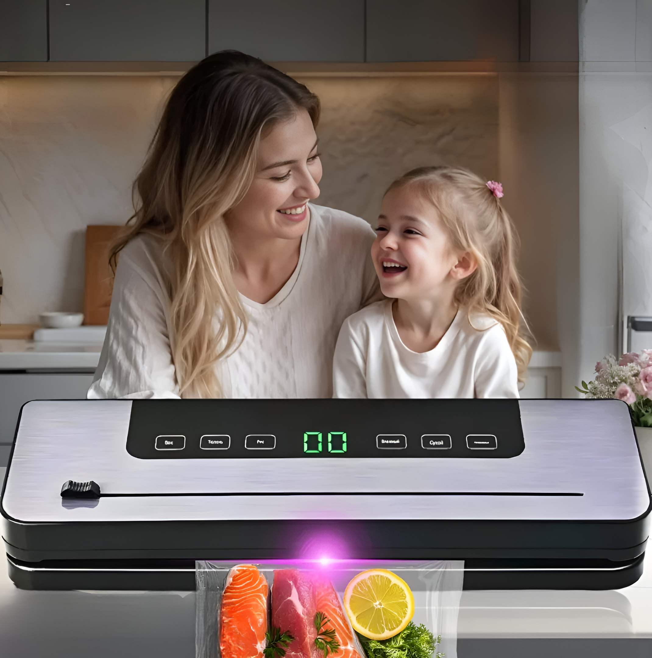 Aparat Profesional de Vidat si Sigilat alimente Koken, Functionare cu o singura atingere, Timp de etansare 10-15 s, bara de lipire 30 cm, Negru/Gri + 20 Pungi Gofrate Cadou - 1 | YEO