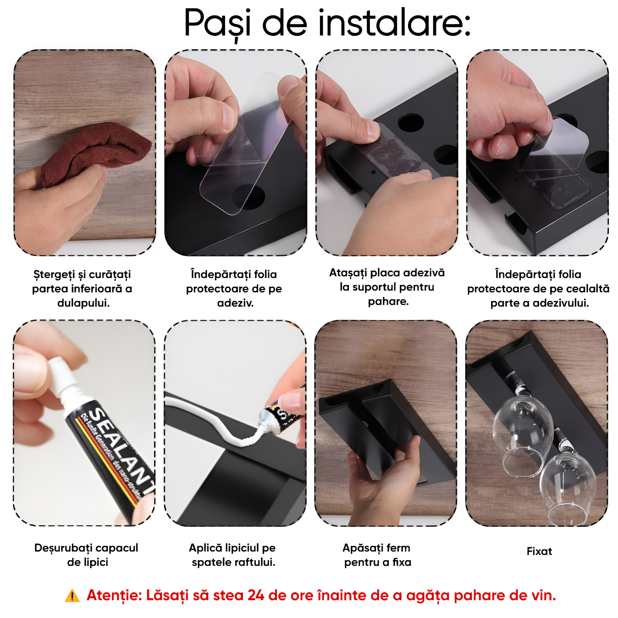 Suport suspendat pentru pahare cu picior Koken, potrivit pentru diverse tipuri de pahare, 2 x 11x 25 cm, Plastic/Negru - 3 | YEO