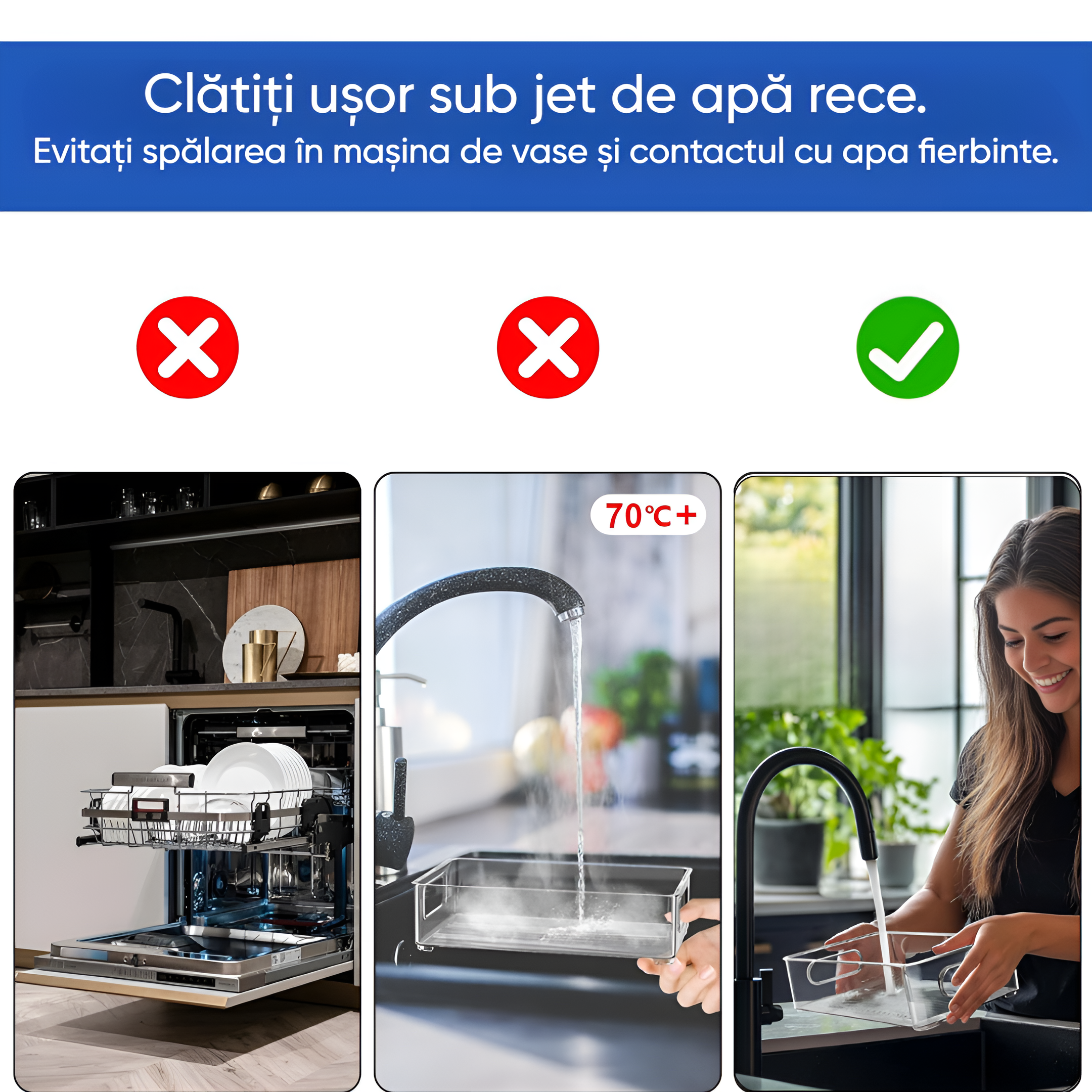 Set Cutii de depozitare Koken, pentru frigider, birou, bucatarie, pot fi si suprapuse, transparente si usor de curatat, 25,5 x 15 x 7,5 cm - 3 | YEO