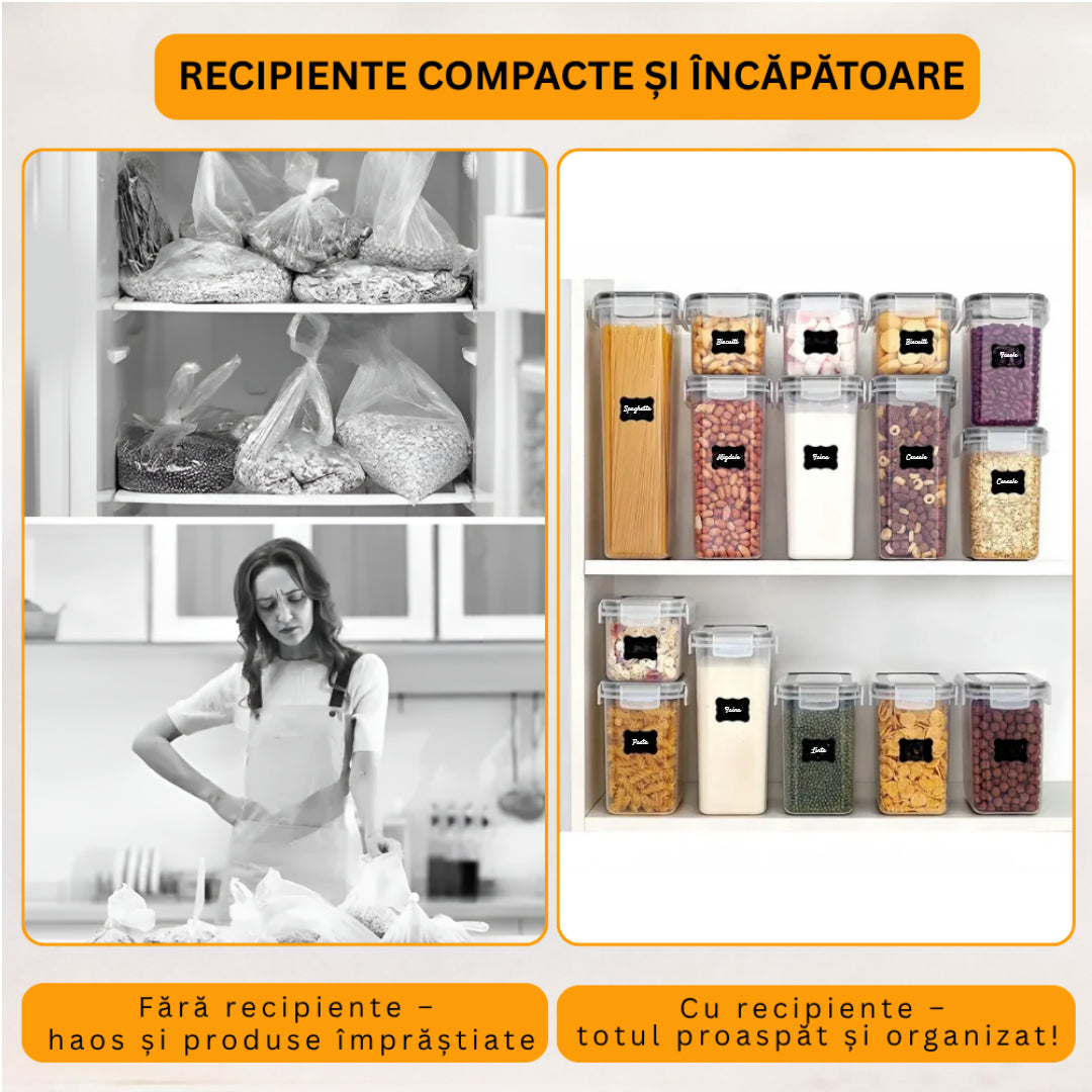 Recipient de depozitare alimente, etanse de 2.8L, Koken cutie depozitare cu capac, plastic fara BPA, compatibile cu congelator/cuptor cu microunde/masina de spalat vase, Transparent/Negru