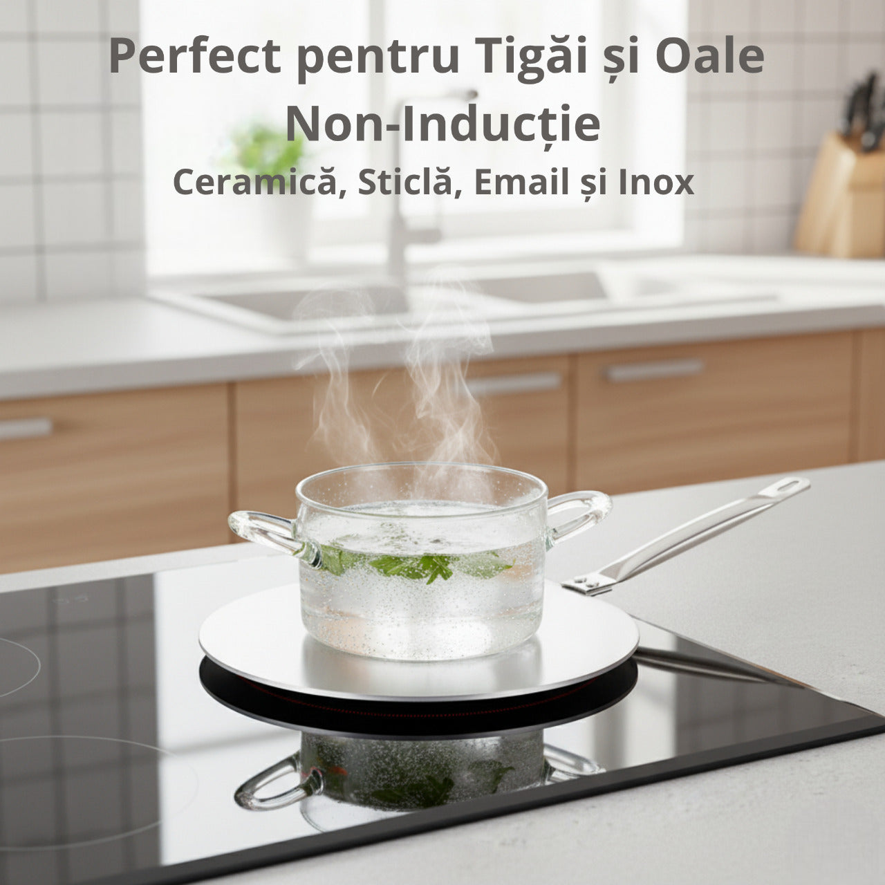 Adaptor plita inductie Koken, din inox, 23.5 cm, placa difuzie caldura universala pentru tigai si oale non-inductie - 3 | YEO