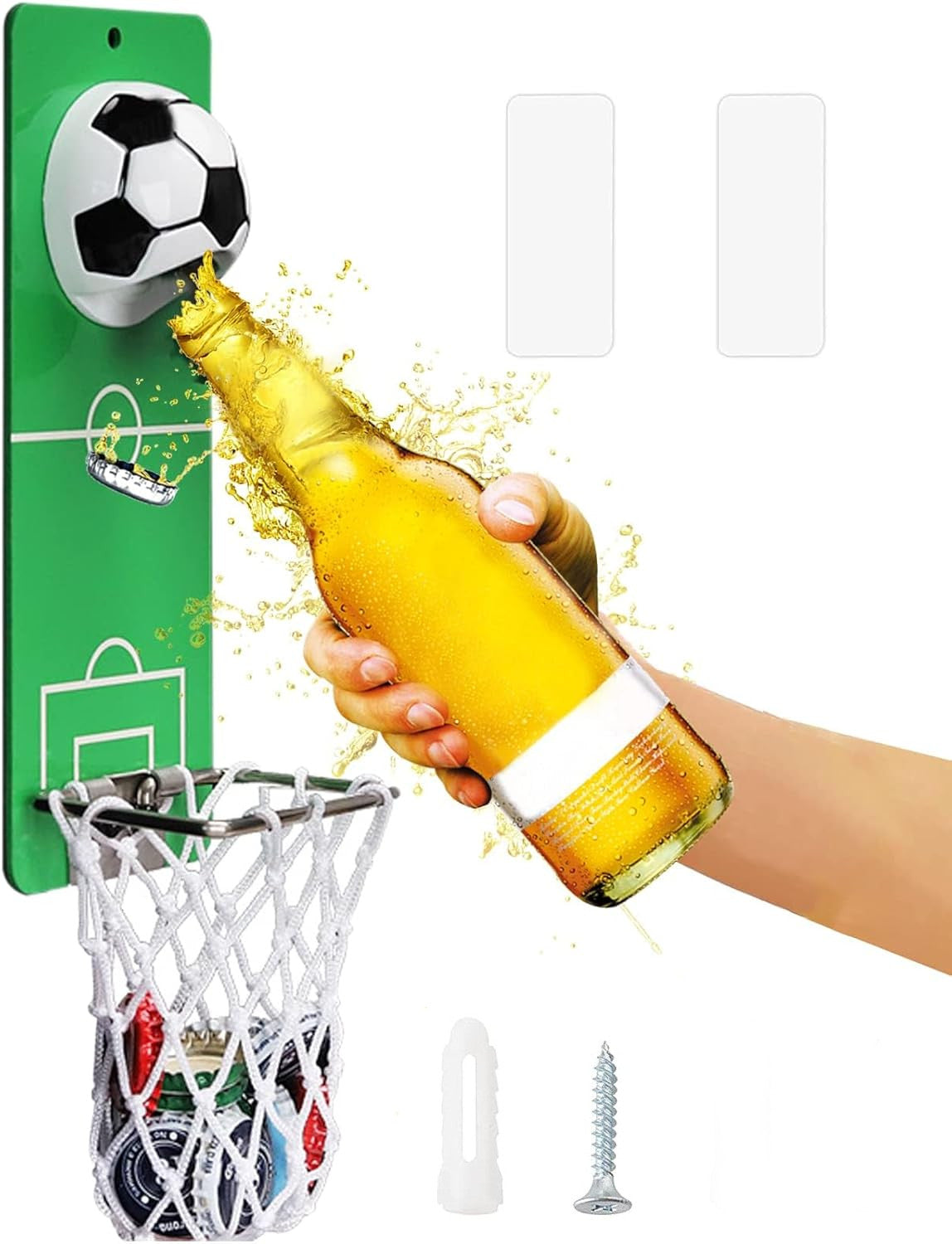 Koken Bottle Opener with Cap Collector, - Perfect Decor and Gift for Fans, Men, Football and Sports, 20x8 cm, 3 Installation Modes, Steel/Green