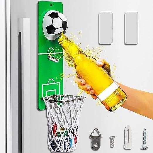 Koken Bottle Opener with Cap Collector, - Perfect Decor and Gift for Fans, Men, Football and Sports, 20x8 cm, 3 Installation Modes, Steel/Green