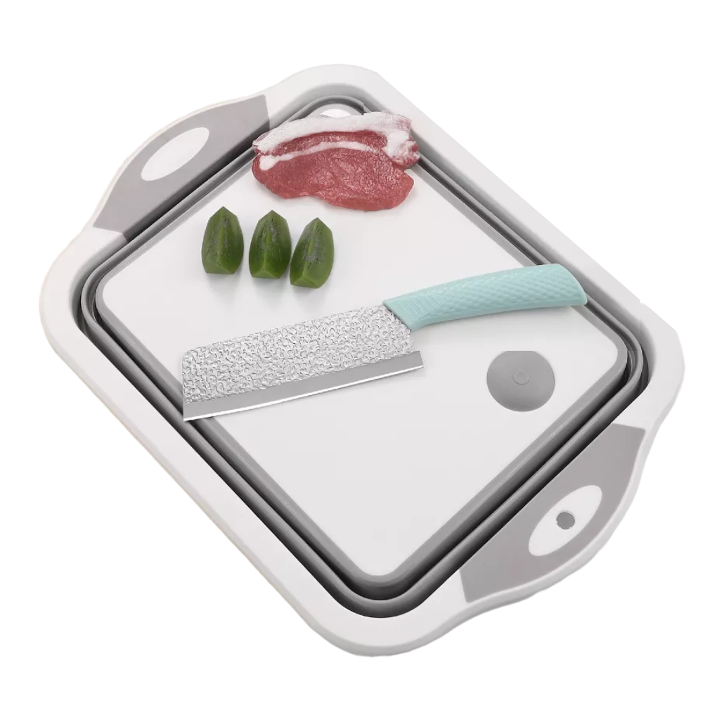 Tocator Multifunctional 3in1 Koken, Cos depozitare Fructe si Legume, Vas Pliabil pentru spalare, Capacitate 5L, Zona de Scurgere, Picioare Anti-Aderente, Gri/Alb