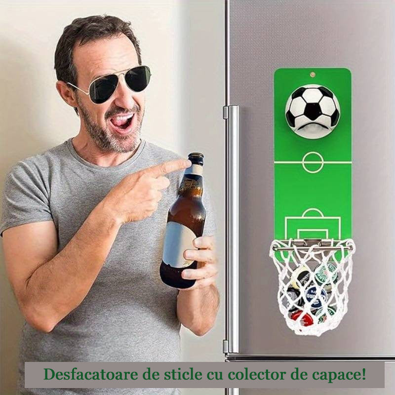 Koken Bottle Opener with Cap Collector, - Perfect Decor and Gift for Fans, Men, Football and Sports, 20x8 cm, 3 Installation Modes, Steel/Green