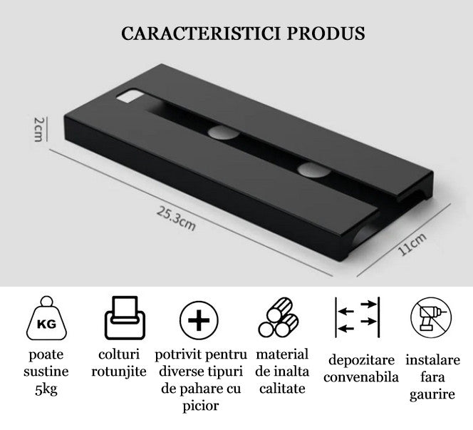 Koken hanging glass holder, suitable for various types of glasses, 2 x 11x 25 cm, Plastic/Black