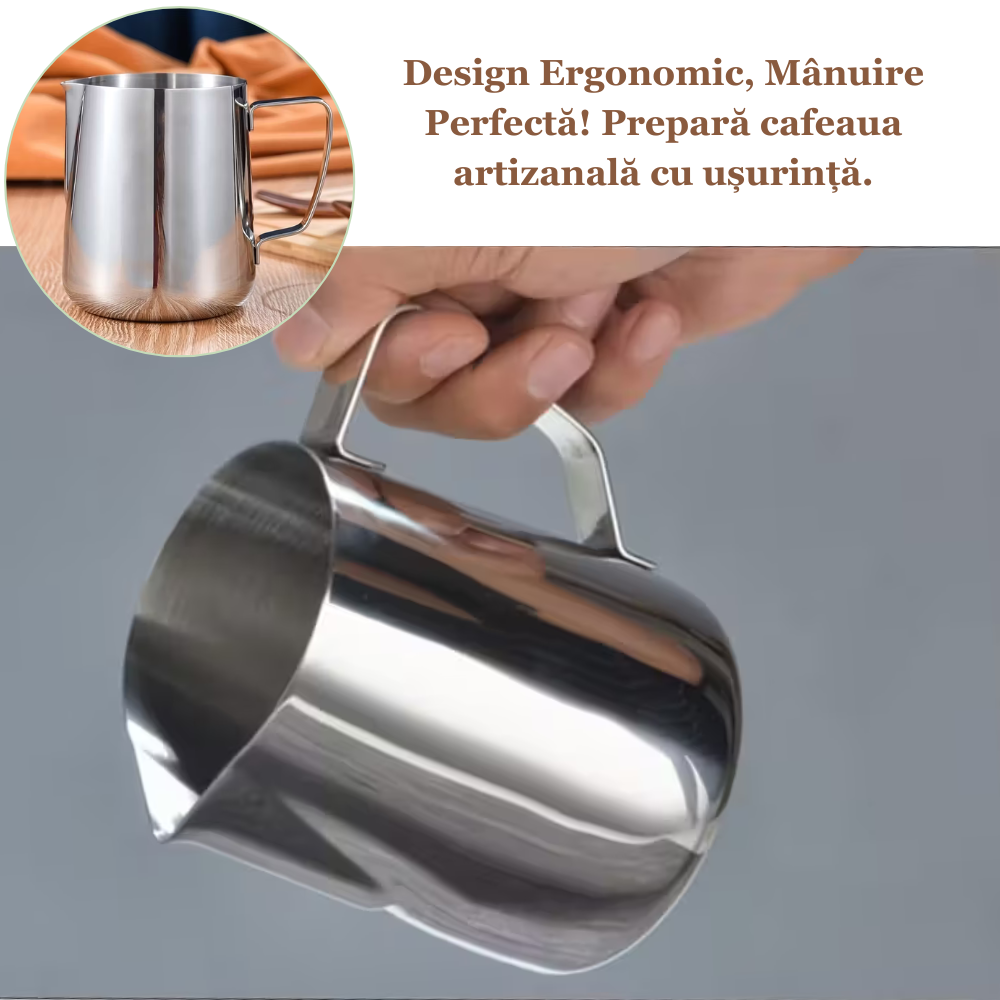 Cana gradata pentru spumarea laptelui, Koken, Pitcher Profesional din Oțel Inoxidabil, latiera pentru spumare cu maner, 31oz/900 ML, Cupa de spumare a laptelui, Barista Cappuccino Latte Art, Pitcher Profesional din Oțel Inoxidabil