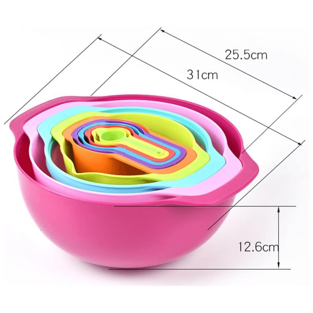 Boluri Rainbow de la Koken, Set de 10 Boluri cu Unitati de Masura si 2 tipuri de Sita, de la 7.5 la 500 ml, Fara BPA, Multicolor, - 1 | YEO