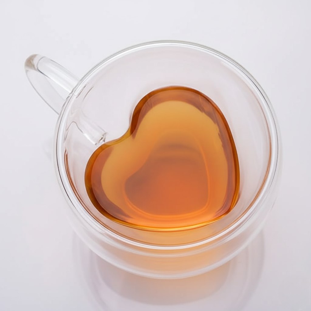 Cana termorezistenta Koken, sticla cu perete dublu 250ml, sticla borosilicata, ceasca romantica in forma de inima, Design elegant, Transparent - 1 | YEO