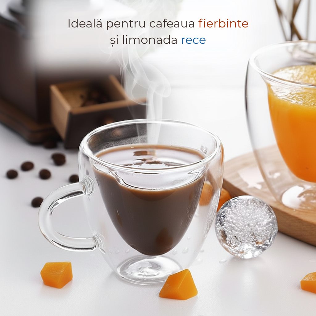 Cana termorezistenta Koken, sticla cu perete dublu 250ml, sticla borosilicata, ceasca romantica in forma de inima, Design elegant, Transparent - 3 | YEO