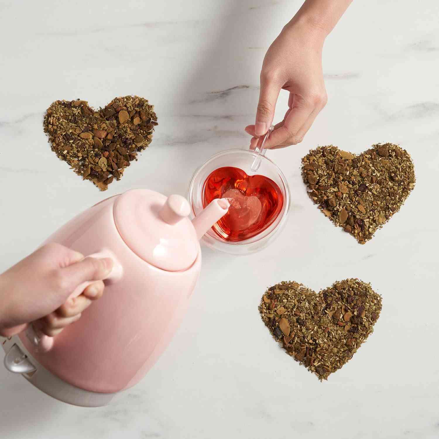 Cana termorezistenta Koken, sticla cu perete dublu 250ml, sticla borosilicata, ceasca romantica in forma de inima, Design elegant, Transparent - 6 | YEO