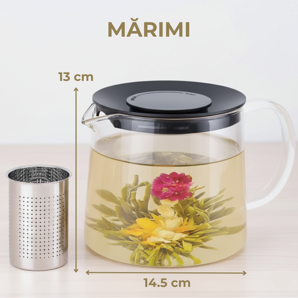Ceainic sticlă cu infuzor inox Koken, 1500 ml, rezistent la temperaturi, pentru plită și cuptor microunde, compatibil mașina de spălat vase, transparent - 2 | YEO