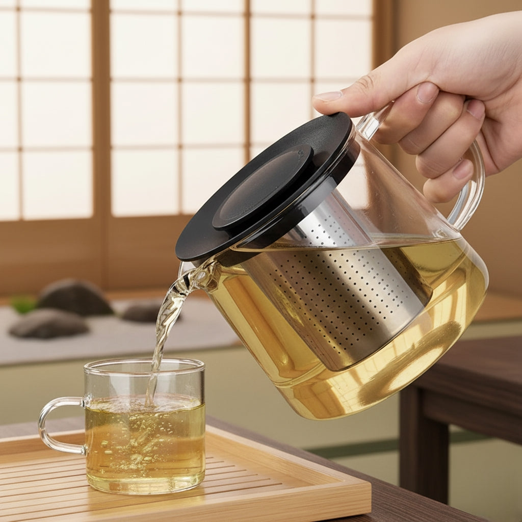 Ceainic sticlă cu infuzor inox Koken, 1500 ml, rezistent la temperaturi, pentru plită și cuptor microunde, compatibil mașina de spălat vase, transparent - 6 | YEO